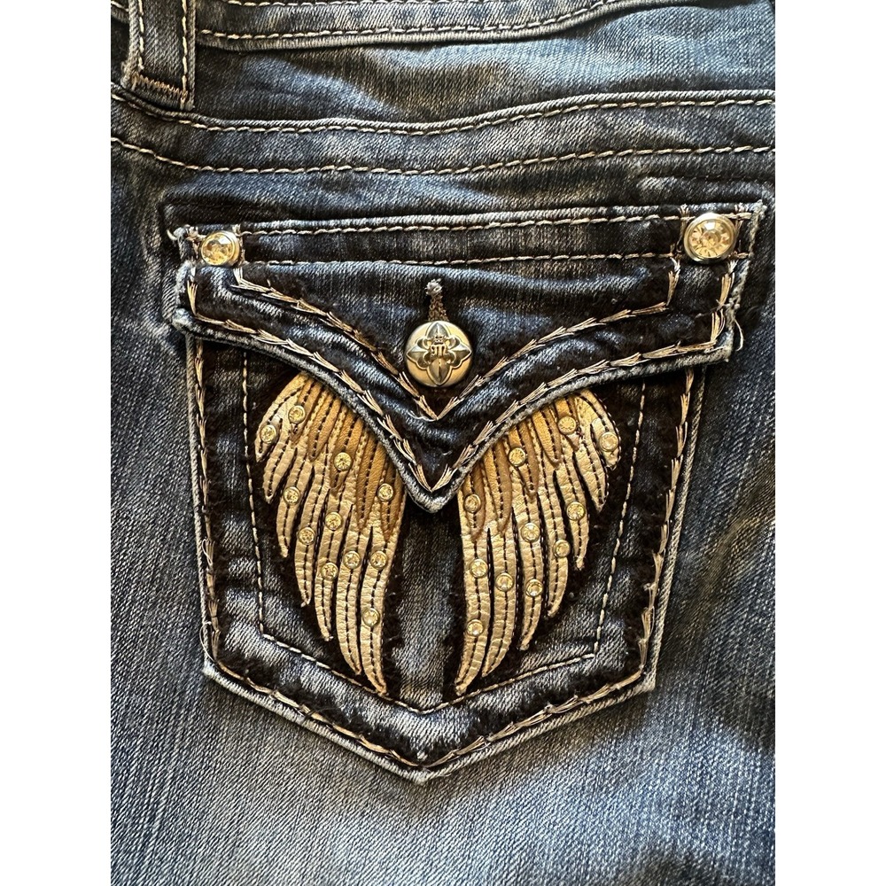 Miss Me Jeans Sz 30 Skinny Wing Rhinestone Bling Low Rise Medium‎ Wash - Picture 3 of 10